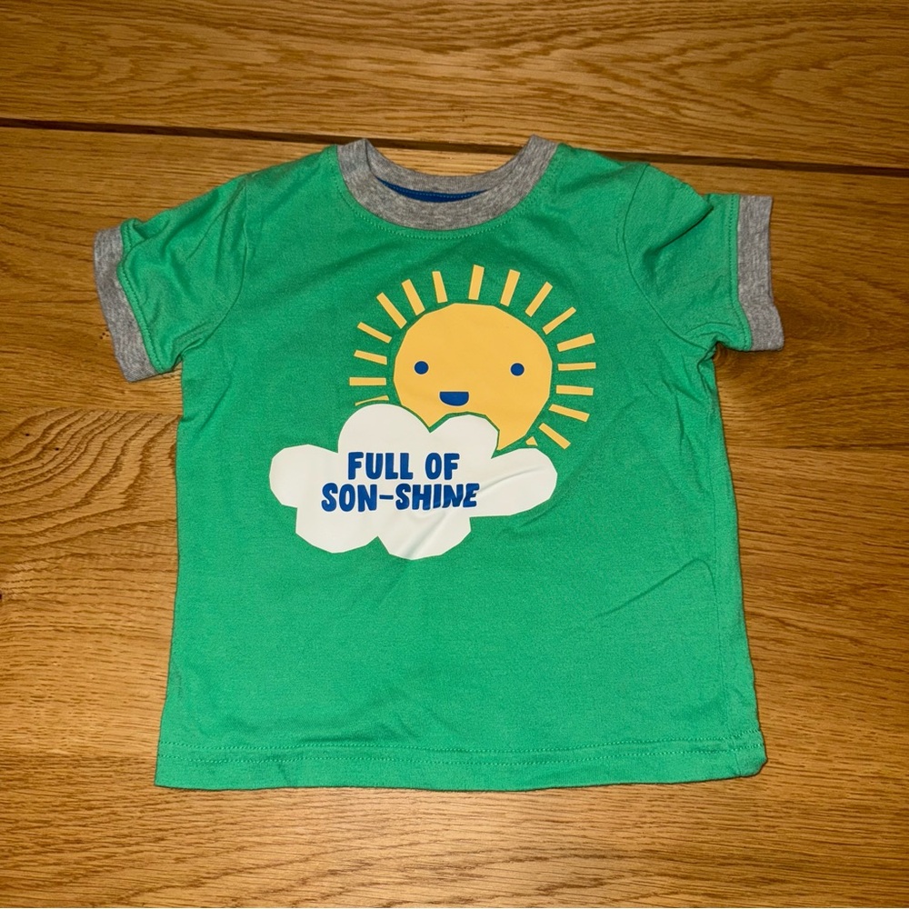 Green Kids T-Shirt with Sun Graphic